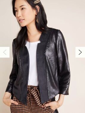 Anthropologie Black Sequin Open-Front Blazer